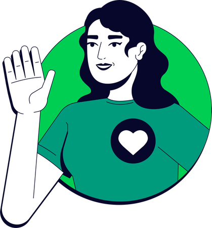 Mulher acenando com símbolo de coração na camiseta  Ilustração