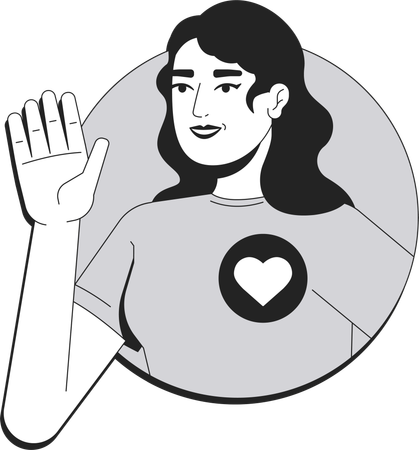 Mulher acenando com símbolo de coração na camiseta  Ilustração