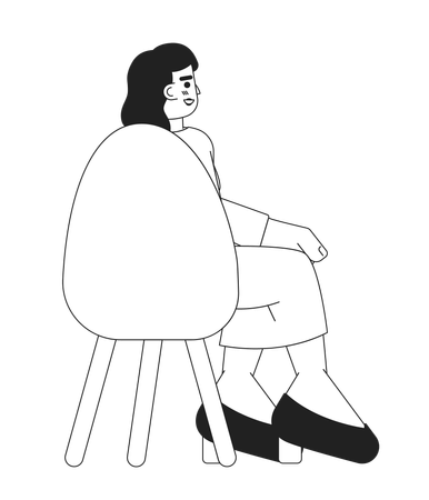 Mulher adulta caucasiana sentada na cadeira vista traseira  Ilustração