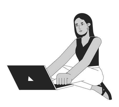 Mulher adulta jovem do Oriente Médio com laptop  Ilustração
