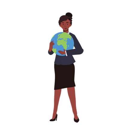 Mulher afro-americana abraçando o planeta Terra  Ilustração