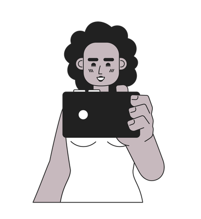 Mulher afro alegre com smartphone  Ilustração