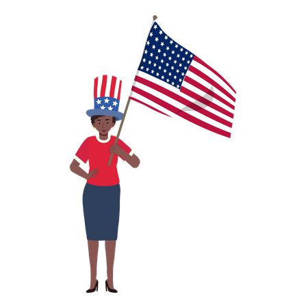 Mulher afro-americana segurando a bandeira americana  Ilustração