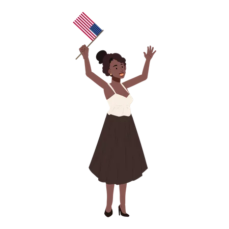 Mulher afro-americana segurando a bandeira americana  Ilustração