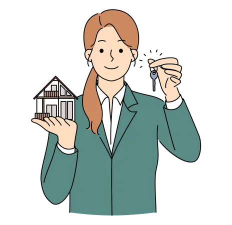 Agente imobiliário feminino vendendo casa  Ilustração