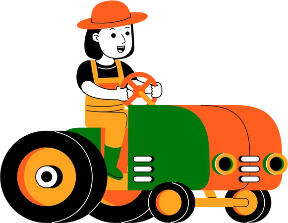 Agricultora dirigindo trator  Ilustração