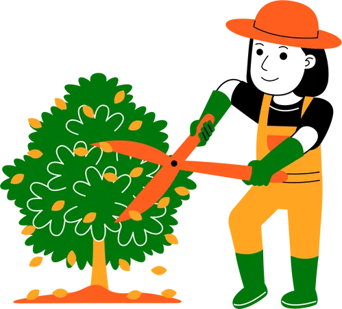 Agricultora cortando árvore  Ilustração