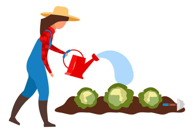 Agricultora regando plantações  Ilustração