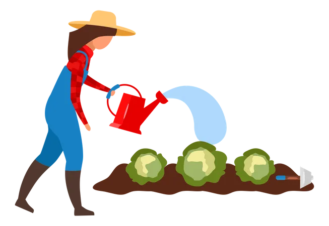 Agricultora regando plantações  Ilustração