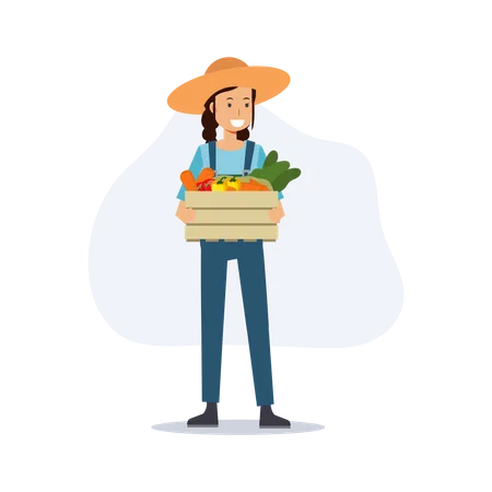 Conceito De Agricultura Agricultor Feliz Carregando O Produto Ilustracao De Personagem De Desenho Animado 2 D Vetorial Plano Ilustração