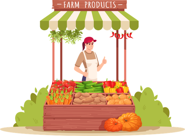 Agricultora vende vegetais ecológicos  Ilustração