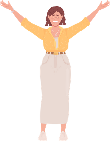 Mulher alegre levantando as mãos  Ilustração