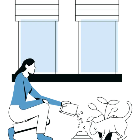 Mulher alimentando gato  Illustration