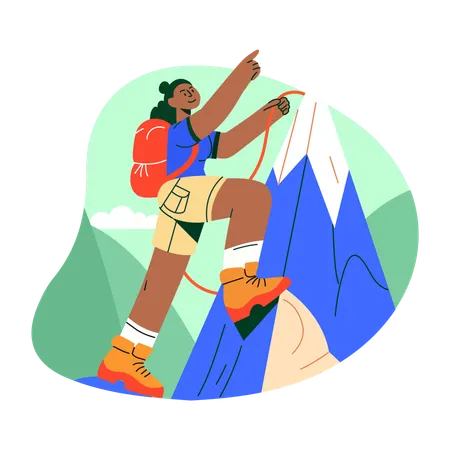 Parede de escalada feminina alpinista  Ilustração