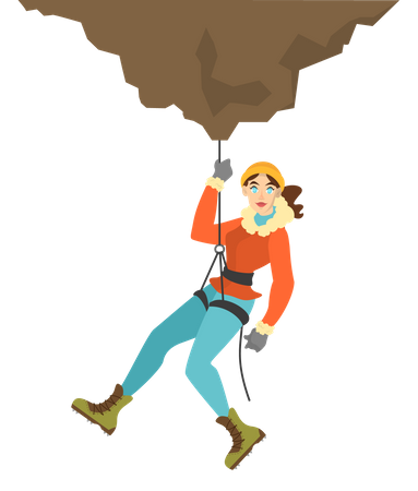 Alpinista feminina escala a montanha  Ilustração