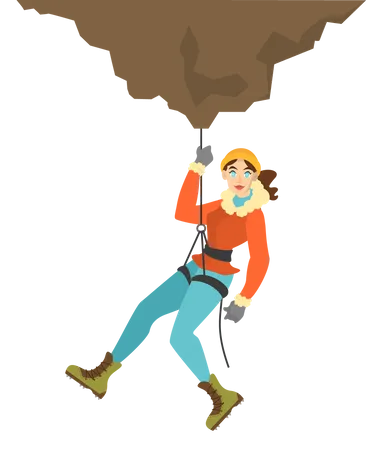 Alpinista feminina escala a montanha  Ilustração