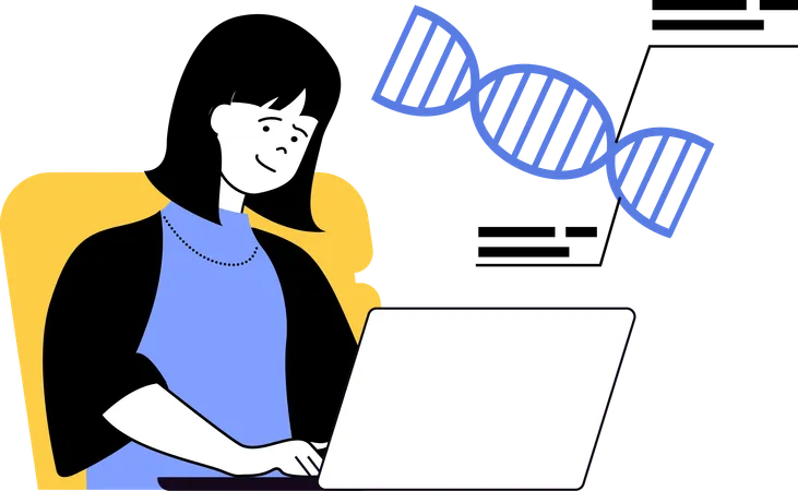 Mulher analisa estrutura de DNA  Ilustração