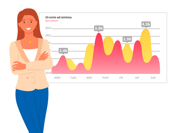 Relatório digital de análise de mulher com estatísticas  Ilustração