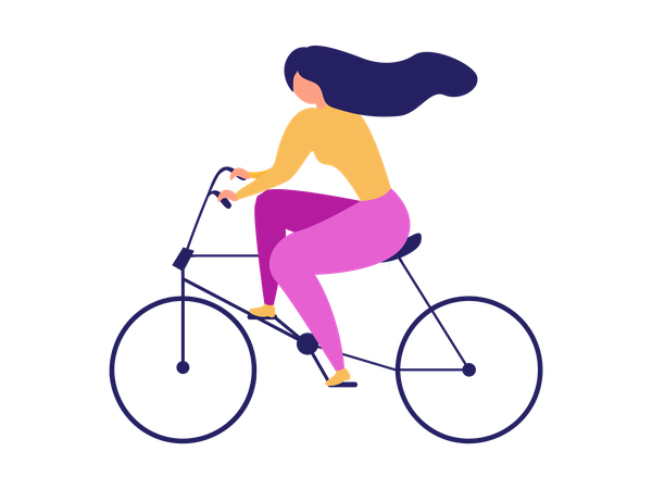 Mulher andando de bicicleta alugada para transporte  Ilustração