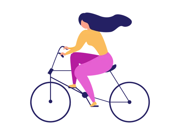 Mulher andando de bicicleta alugada para transporte  Ilustração