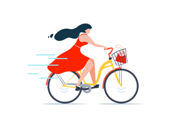 Mulher andando de bicicleta  Ilustração