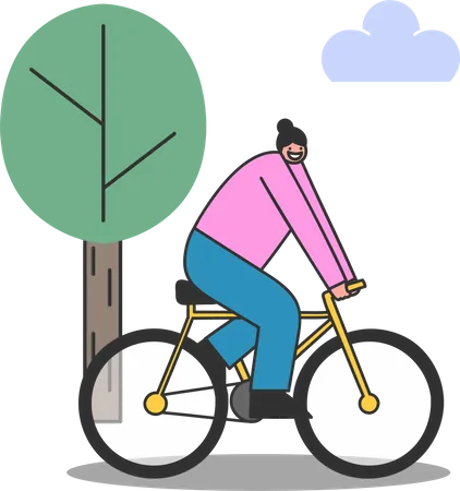 Mulher andando de bicicleta  Ilustração