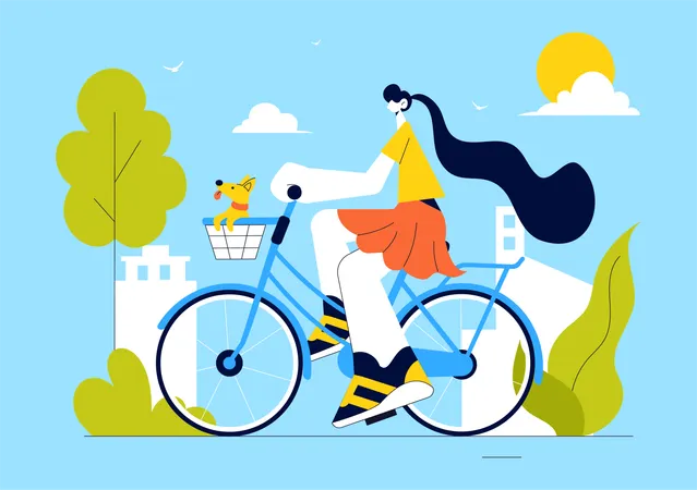Mulher andando de bicicleta no Dia Mundial da Bicicleta  Ilustração