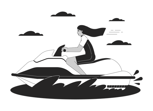 Mulher andando de jet ski aquático  Ilustração