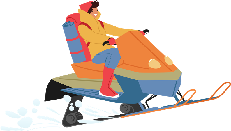 Mulher andando de snowmobile  Ilustração