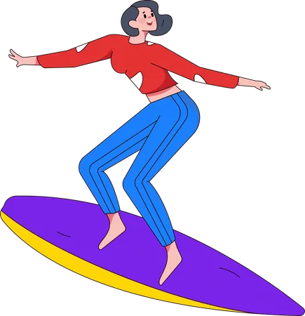 Mulher andando de prancha de surf  Ilustração