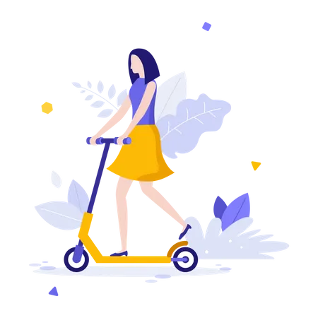 Mulher andando de scooter  Ilustração