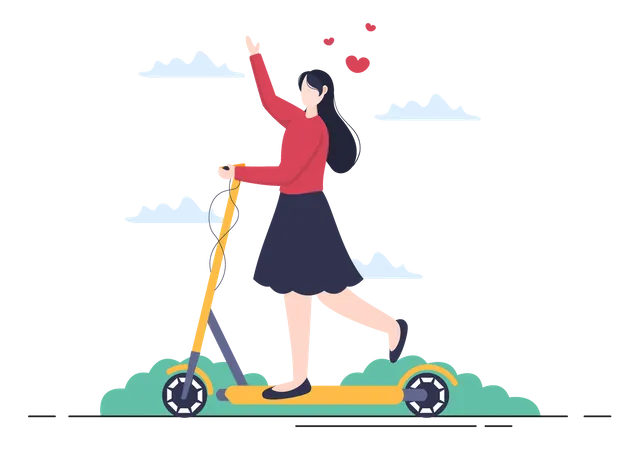 Mulher andando de scooter  Ilustração