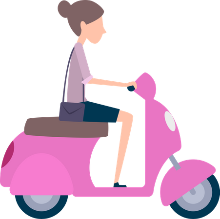 Mulher andando de scooter  Ilustração