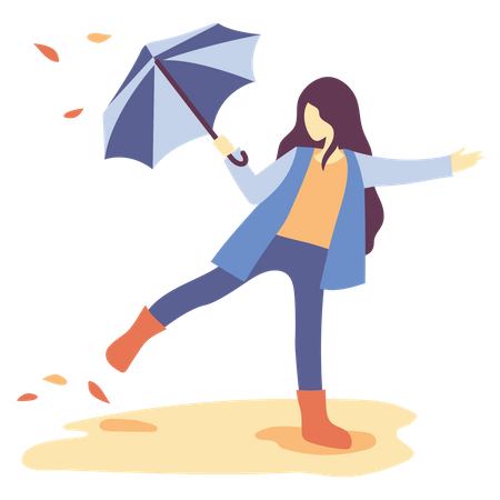 Mulher andando segurando guarda-chuva  Ilustração