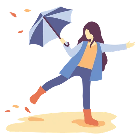 Mulher andando segurando guarda-chuva  Ilustração