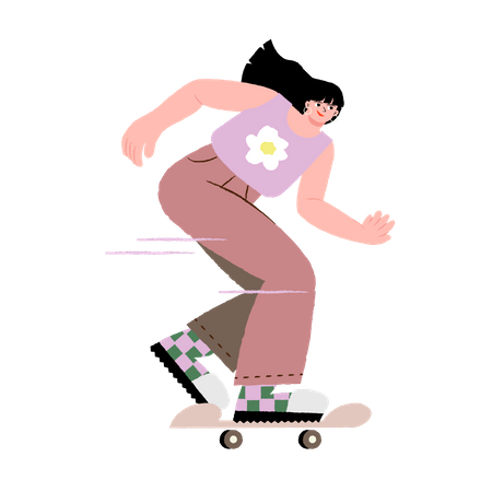 Mulher andando de skate  Ilustração