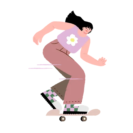 Mulher andando de skate  Ilustração