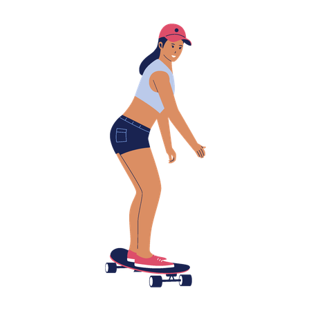 Mulher andando de skate  Ilustração