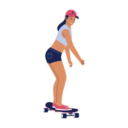 Mulher andando de skate  Ilustração