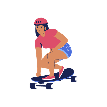 Mulher andando de skate  Ilustração