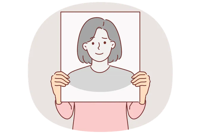 Mulher anônima esconde rosto atrás de faixa com retrato falso para permanecer incógnita e não deixar rastros  Ilustração