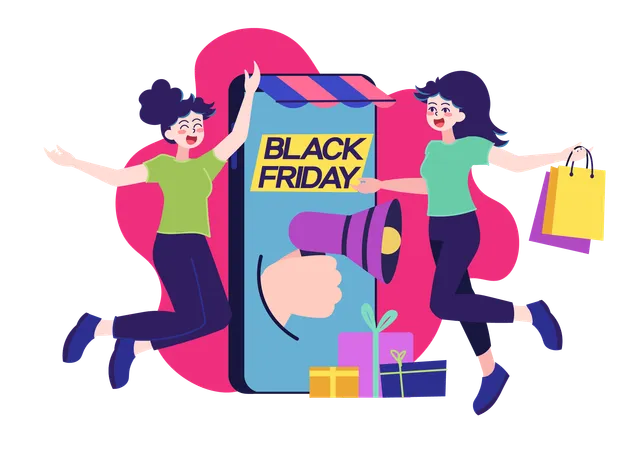 Mulher anuncia promoção na Black Friday  Ilustração