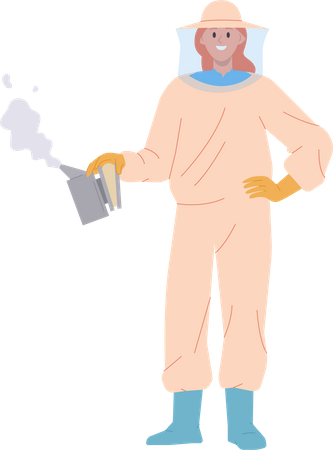 Apicultor feminino de terno segurando ferramenta de fumante  Ilustração