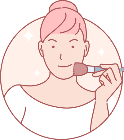 Mulher aplicando maquiagem no rosto  Ilustração