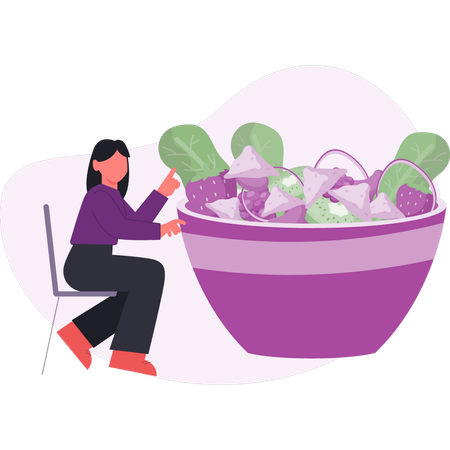 Mulher apontando benefício da salada  Illustration