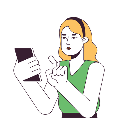Mulher apontando o dedo no smartphone  Ilustração