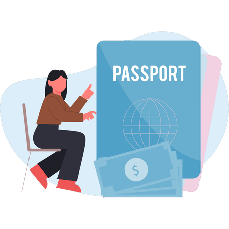 Mulher apontando autenticação de passaporte  Illustration