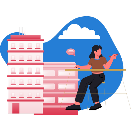 Mulher apontando servidor de dados da internet  Ilustração