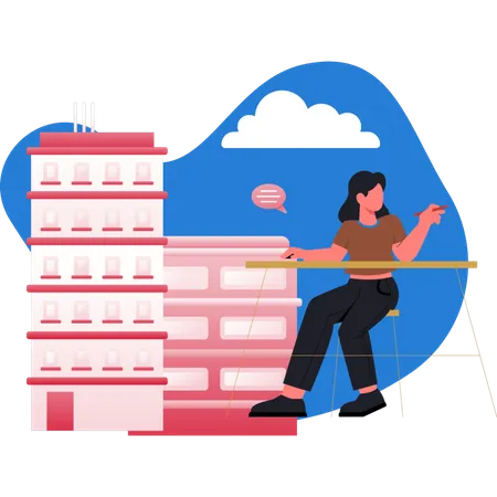 Mulher apontando servidor de dados da internet  Ilustração
