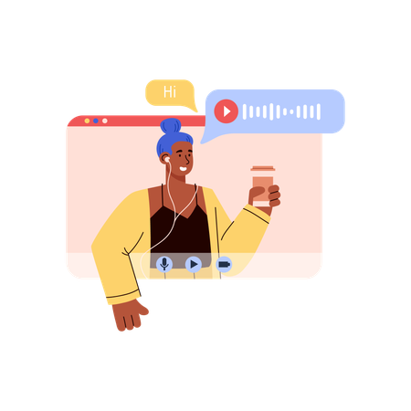 Mulher aprendendo idioma online  Ilustração